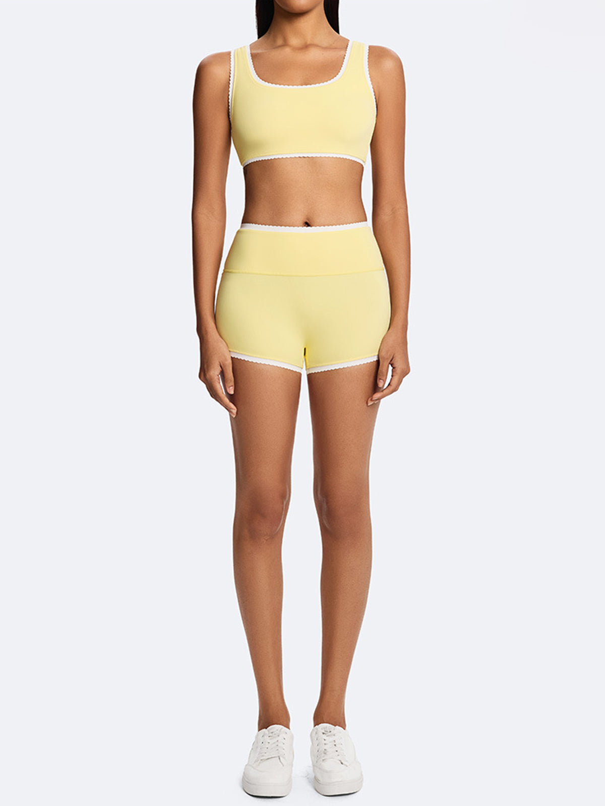 High Waisted Scallop Trim Yoga Shorts