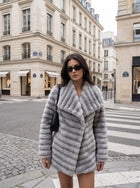 Luxury Striped Faux Fur Coat