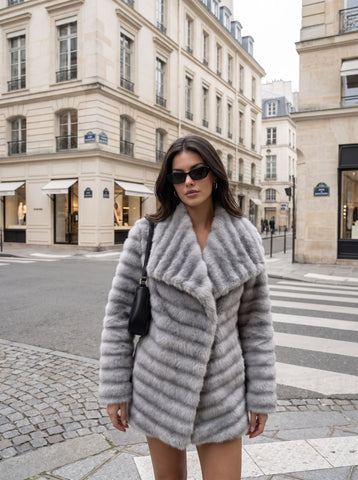 Luxury Striped Faux Fur Coat