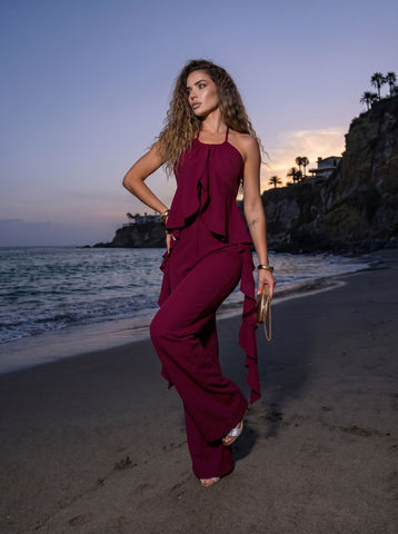 Elegant Ruffled Halter Pant Set