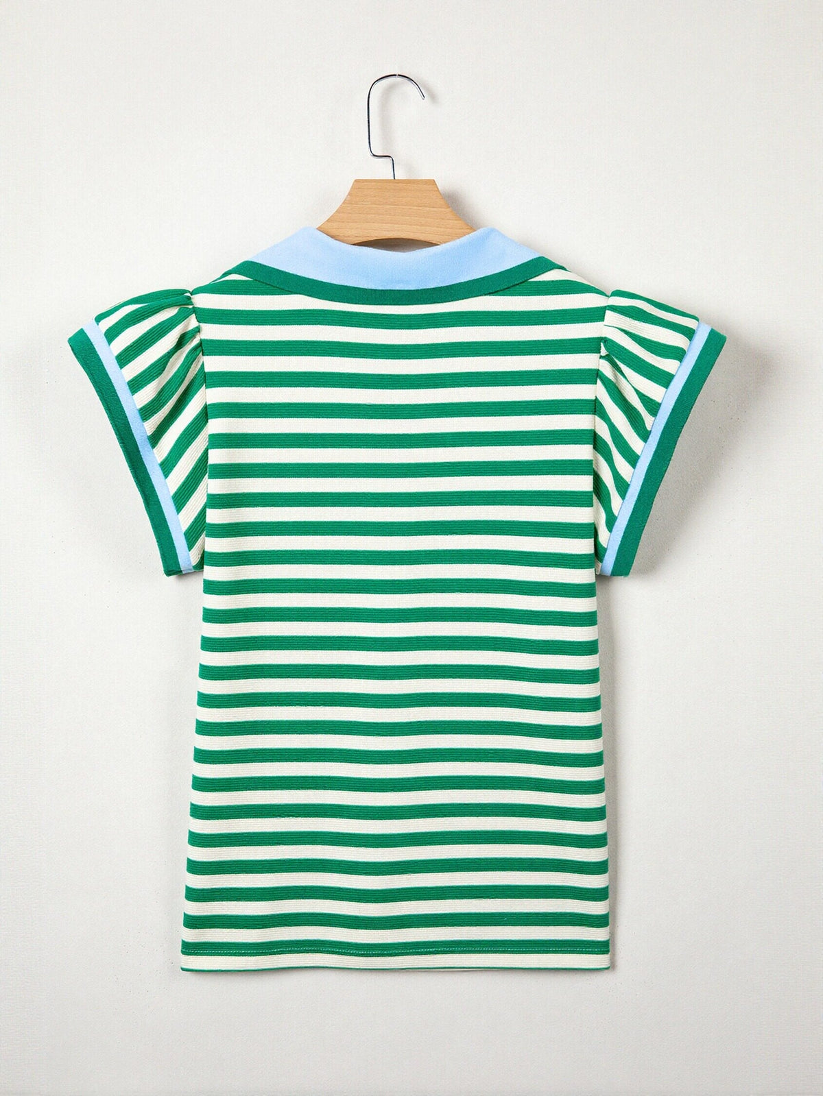 Striped Ruffle Sleeve Polo T-Shirt