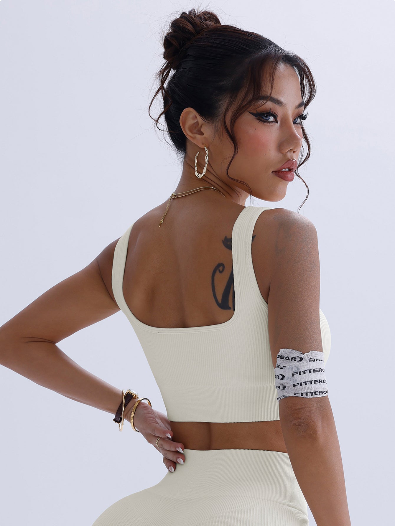 Square Neck Rib Knit Yoga Top-Multicolor