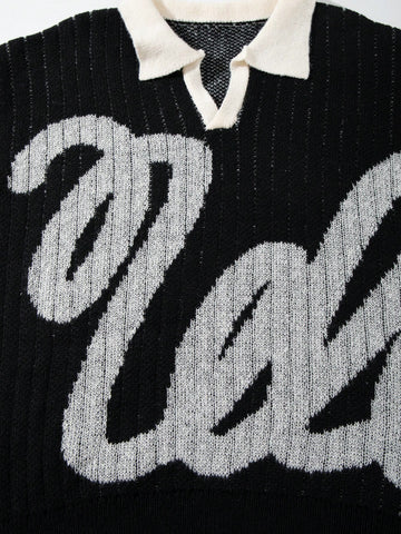 Oversized Graphic Collared Knit Sweater