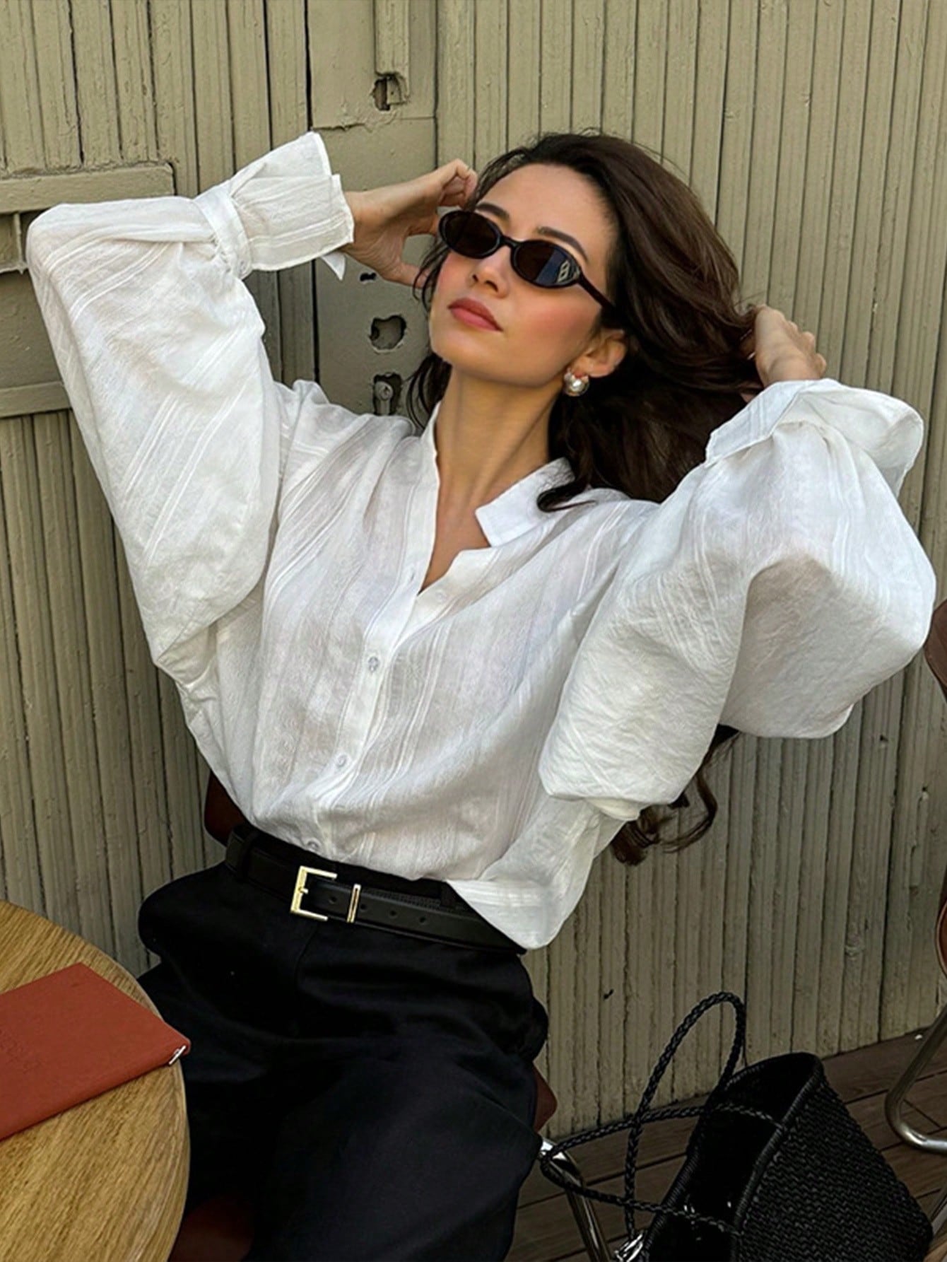 Elegant Balloon Sleeve Button Down Shirt