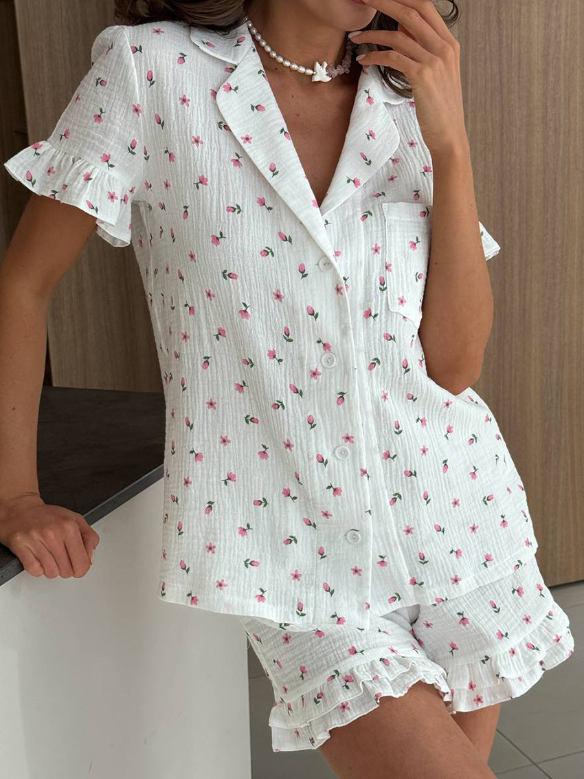 Floral Ruffle Cotton Pajama Set