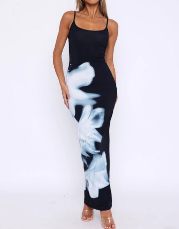 Slip Sleeveless Abstract-Print Elegant Maxi Dress