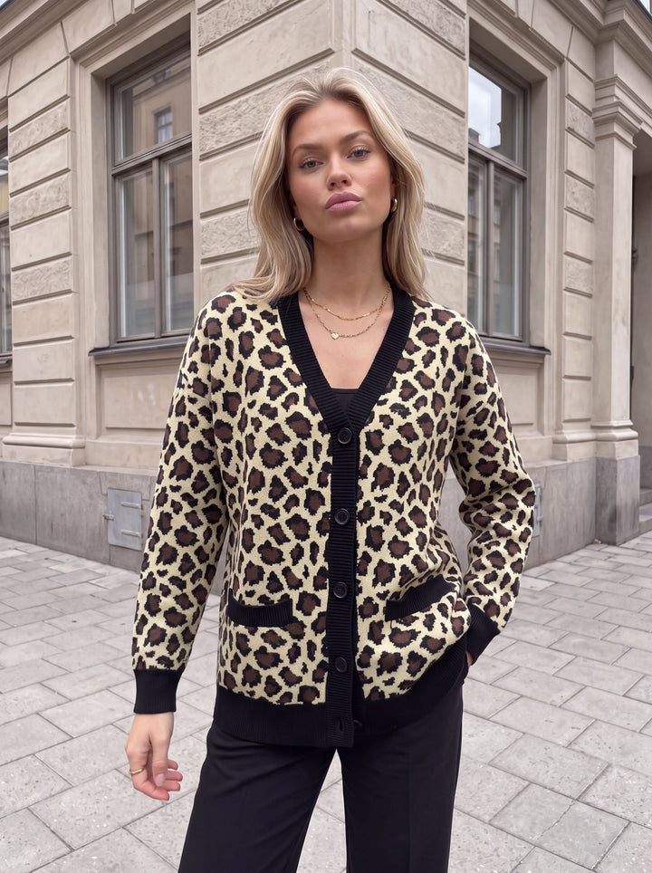 Oversized Leopard Print Knit Cardigan