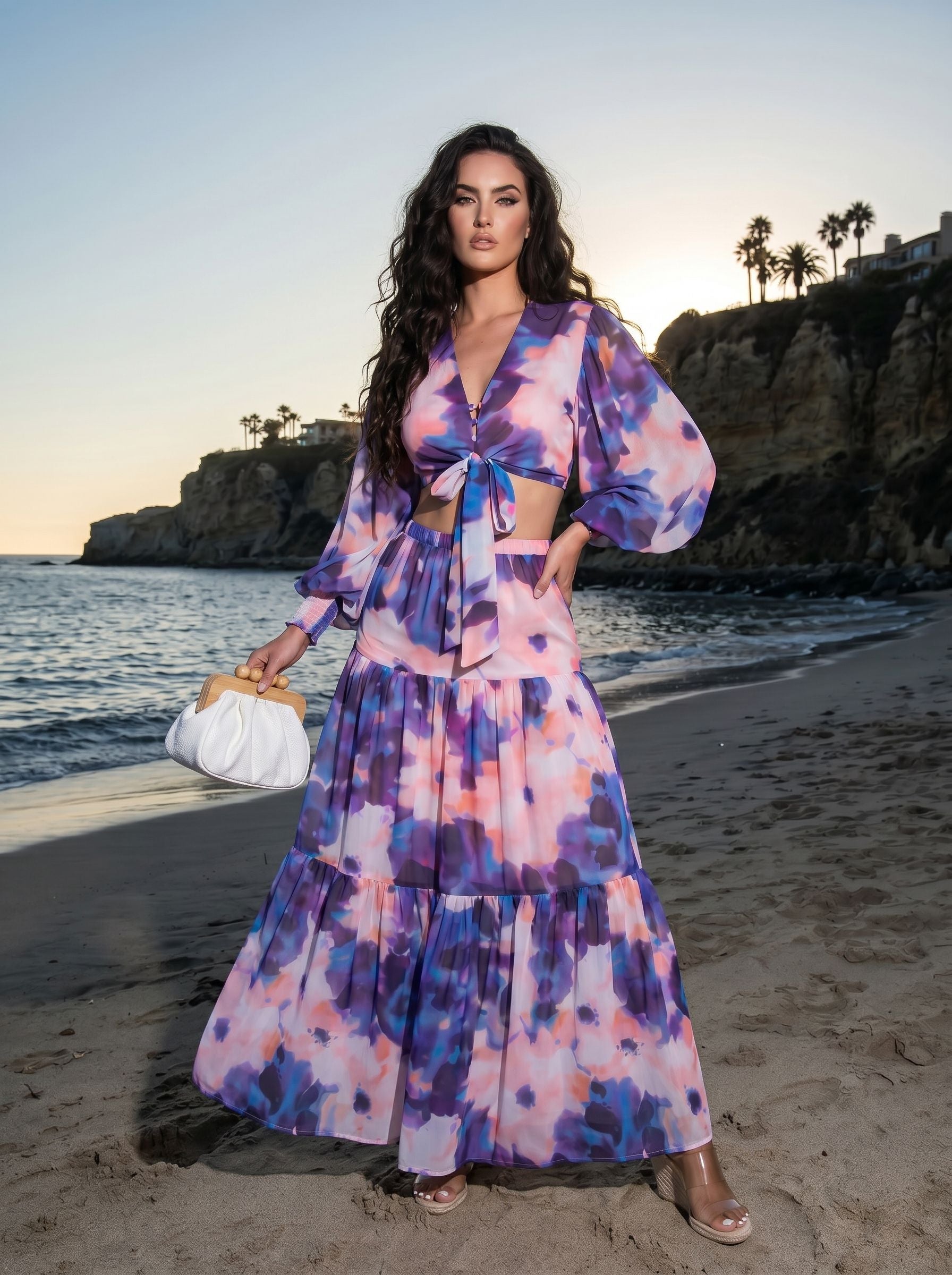 Tie Dye Tie Front Skirt Set