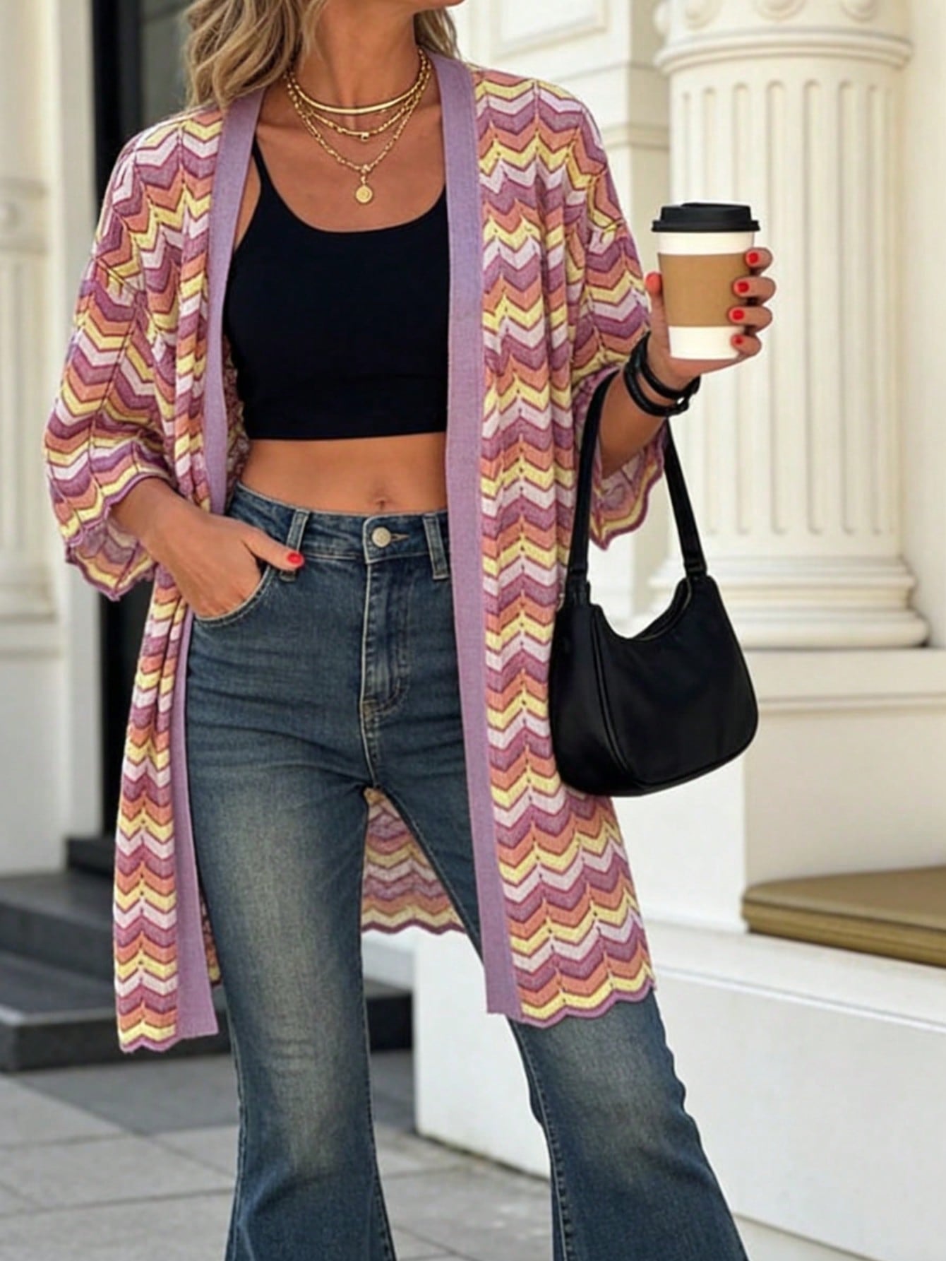 Boho Chevron Open Front Cardigan