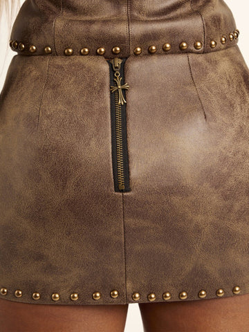 Studded Faux Leather Skirt Set