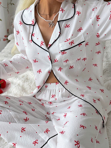 Cozy Bow Print Pajama Lounge Set