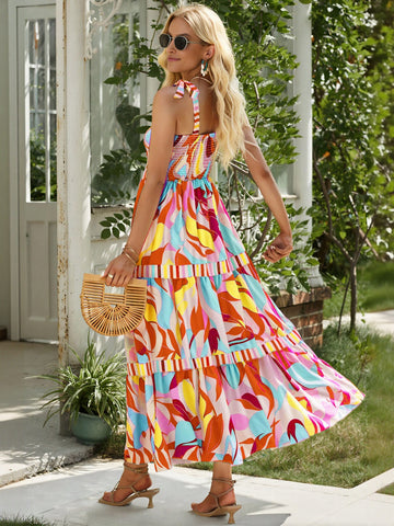 Colorful Floral Spaghetti Strap Maxi Dress
