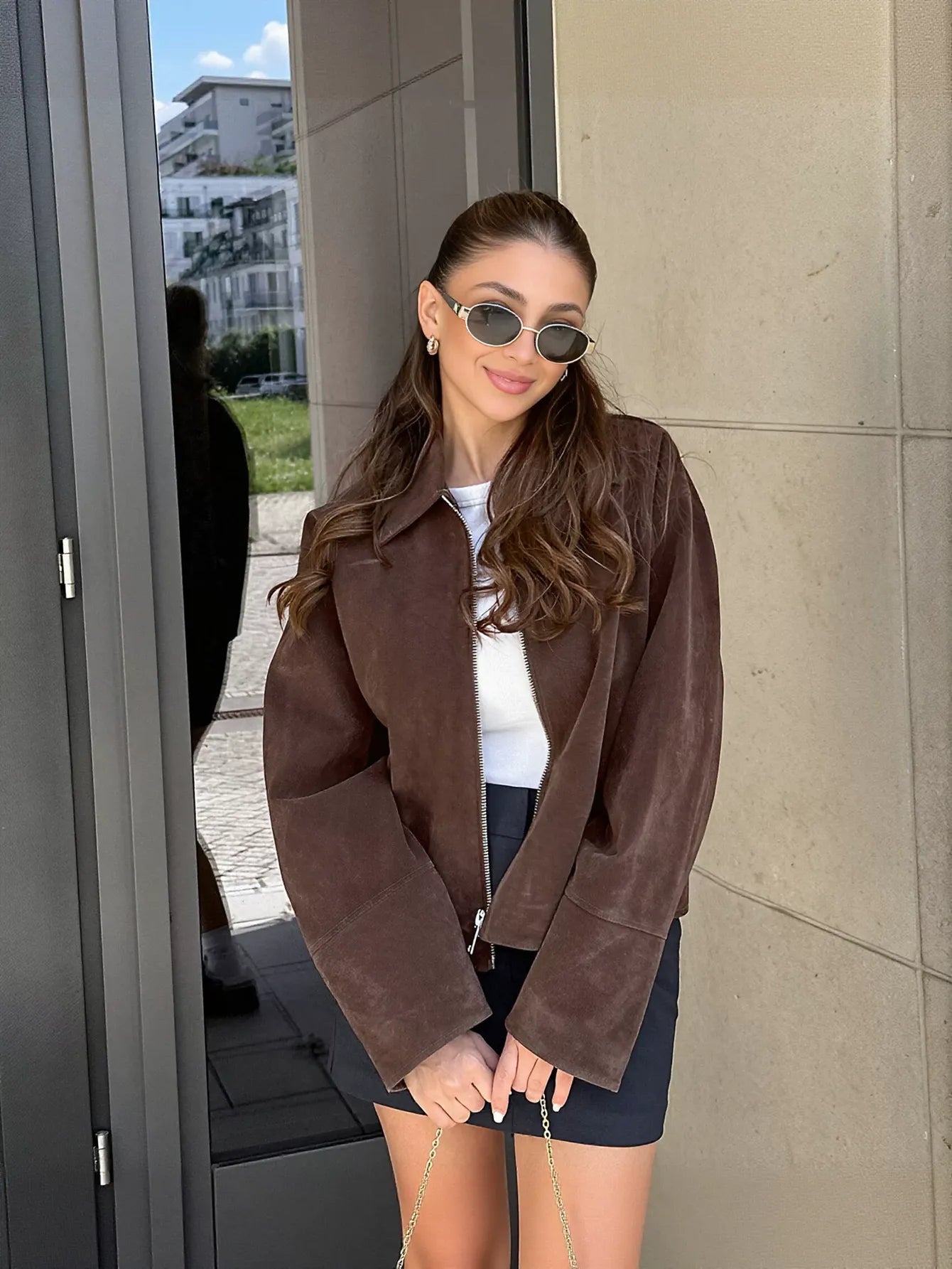 Vintage Brown Suede Zip Jacket