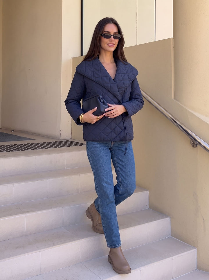 Elegant Quilted Wrap Puffer Jacket
