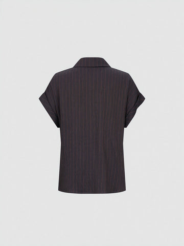 Tie-Waist Striped Short Sleeve Shirts