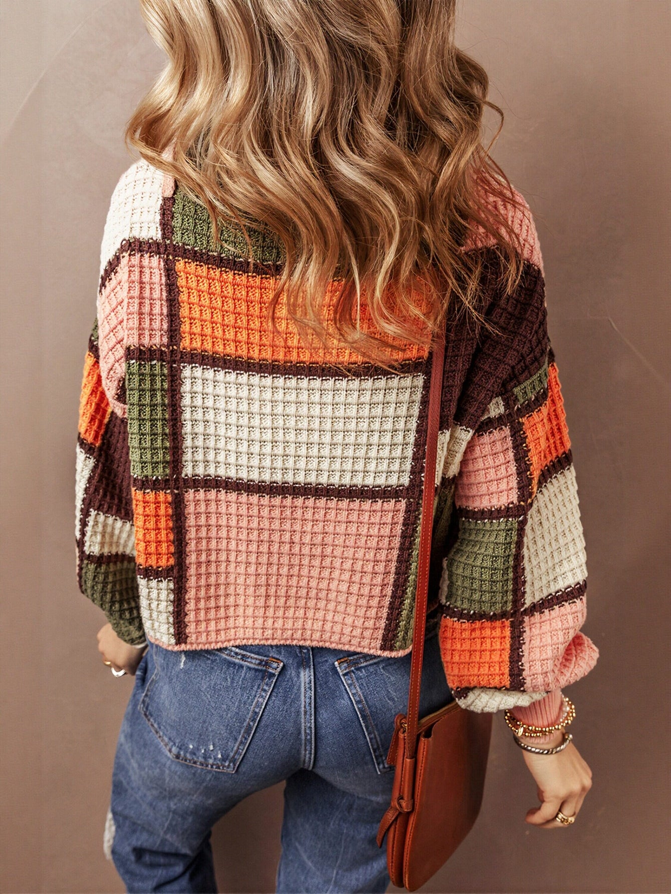 Colorblock Waffle Knit Hooded Sweater