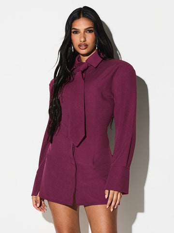 Tailored Tie Neck Shirt Dress