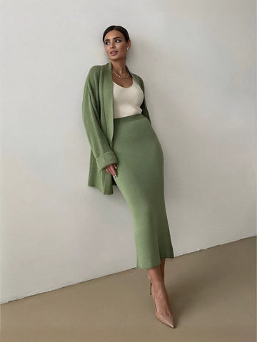 Cozy Ribbed Knit Maxi Skirt Set
