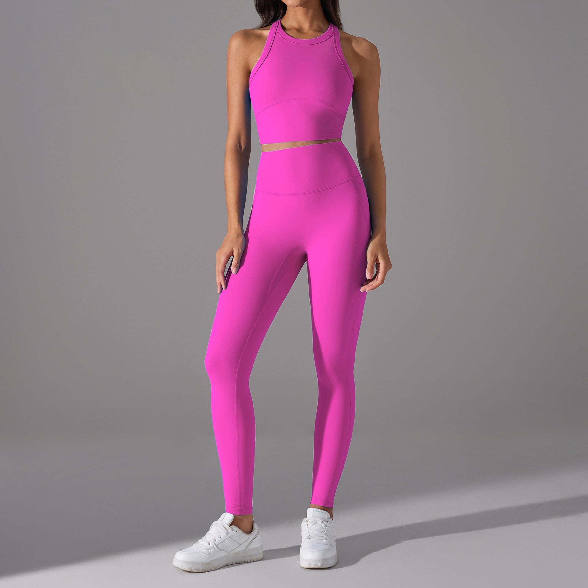 Cropped Top High-Waisted Compression Leggings Minimalist Set-Multicolor