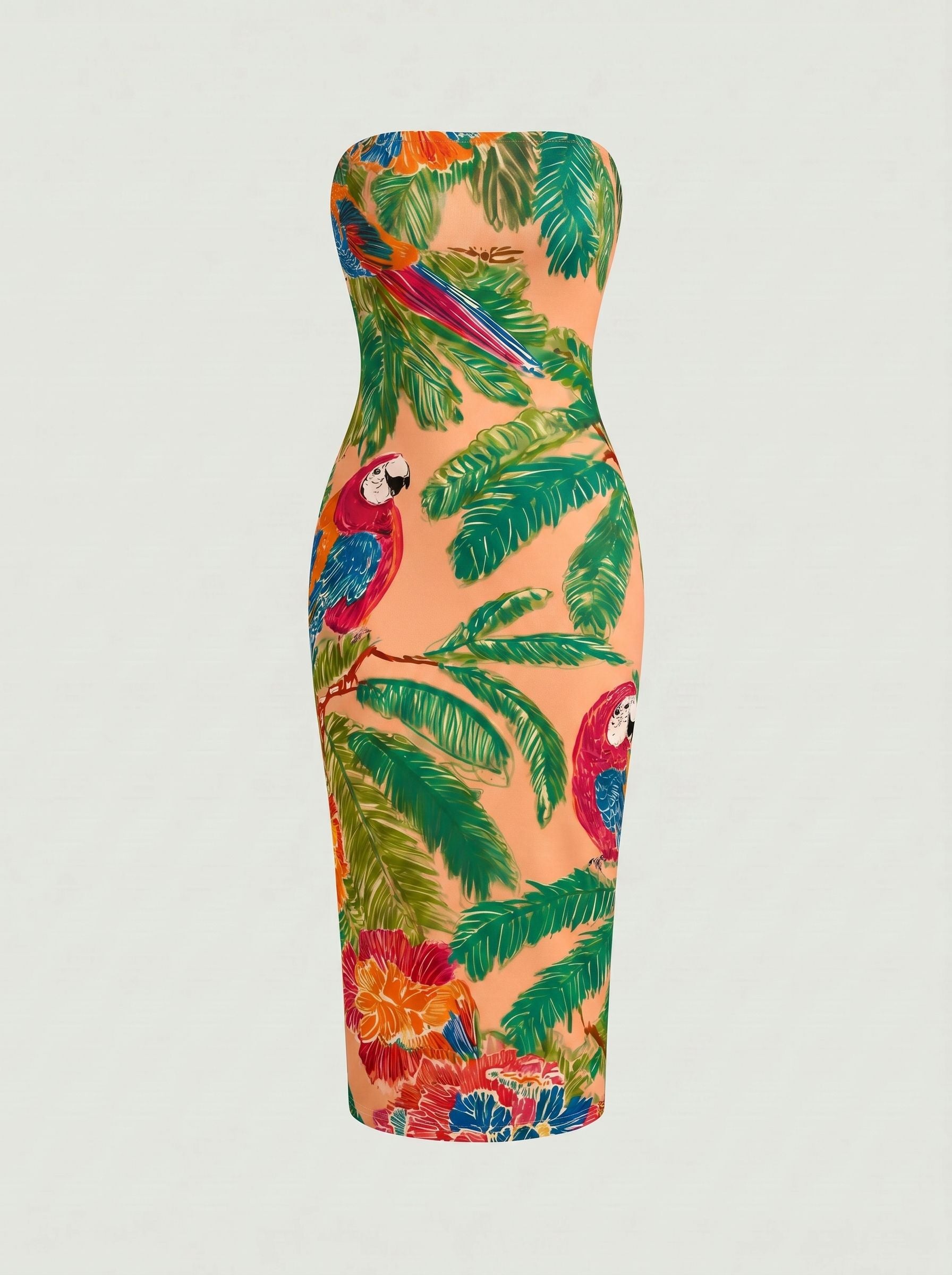 MAIA Floral Print Strapless Sheath Midi Dress