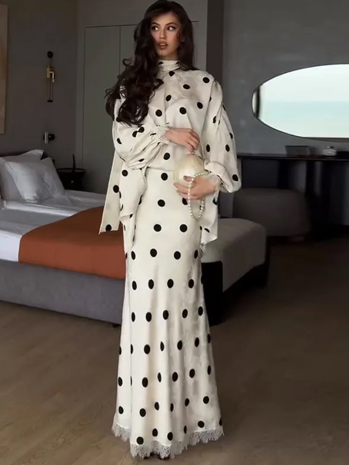 Elegant Polka Dot Maxi Skirt Set