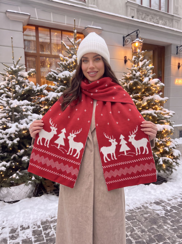 Festive Reindeer Knit Winter Scarf