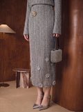 Metallic Textured Floral Knit Midi Skirt