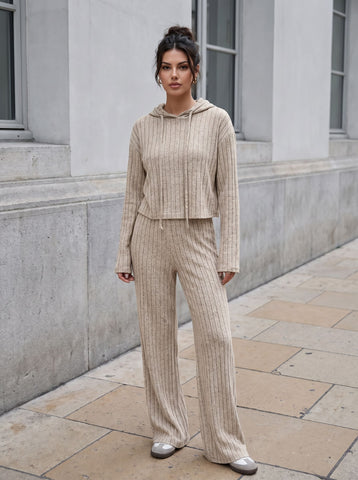 Cozy Ribbed Knit Hoodie Pants Set