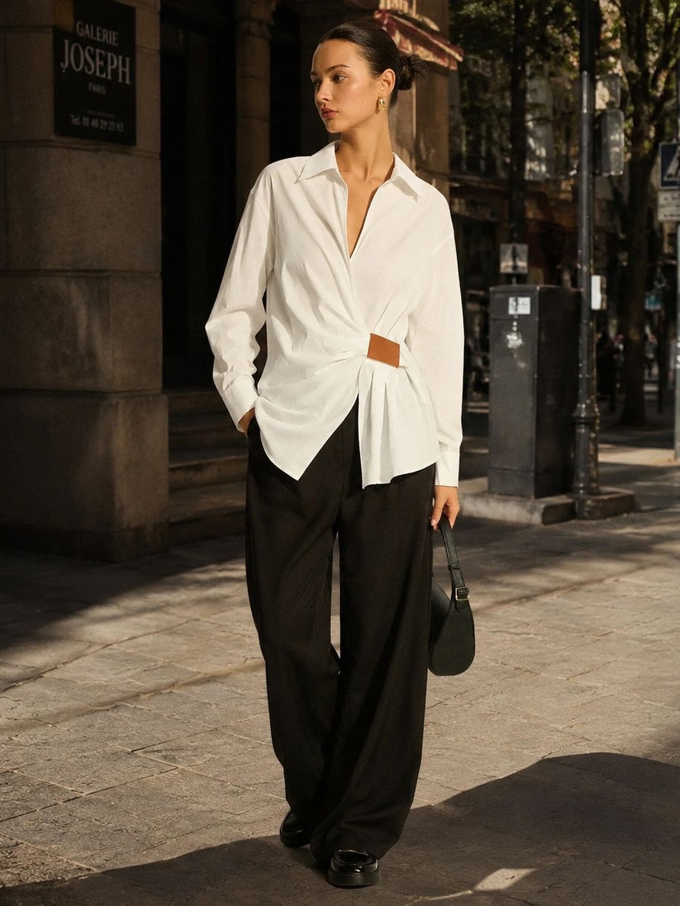 Elegant Ruched Waist Button Down Shirt