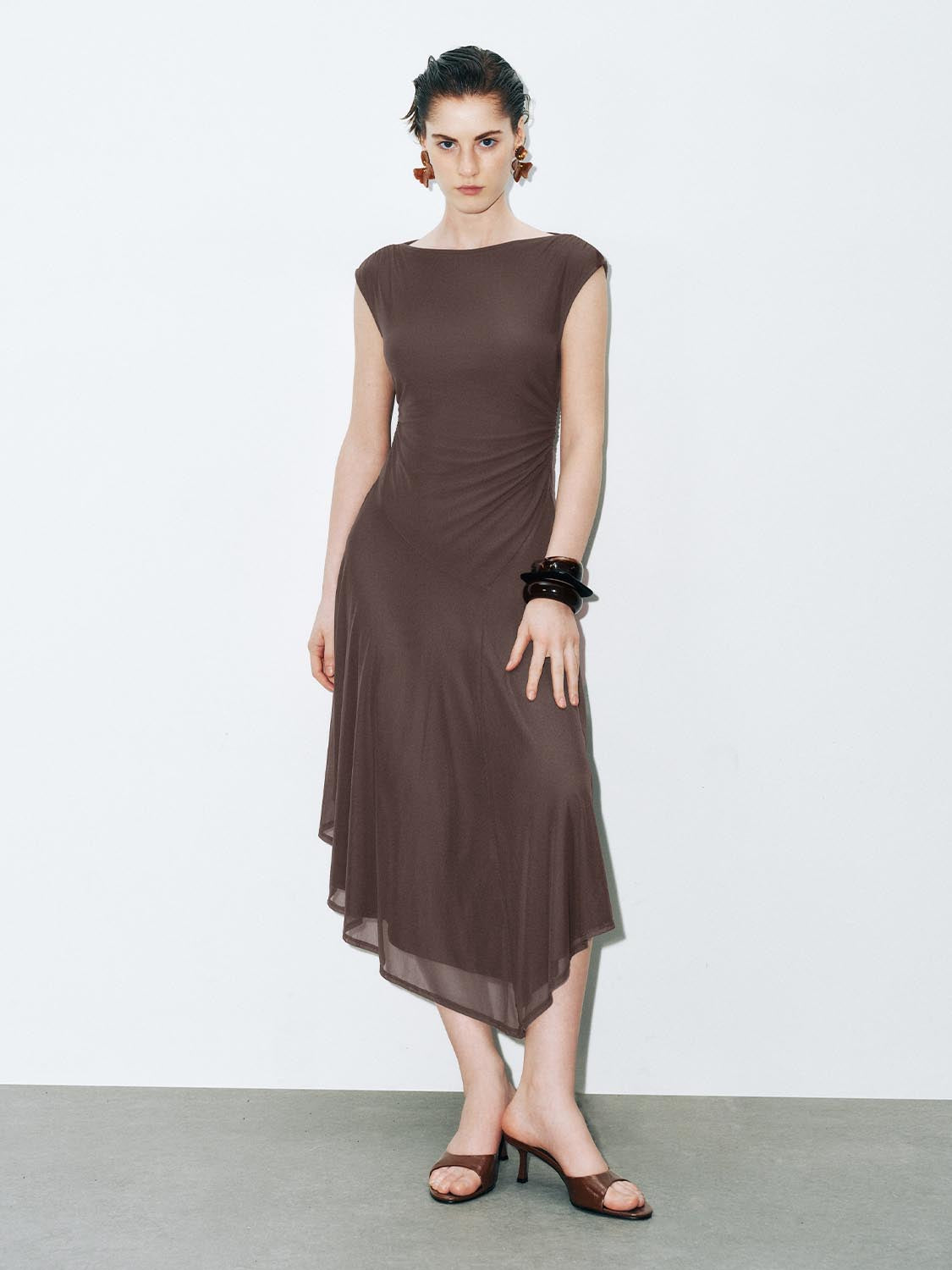 Urban Revivo Sleeveless Irregular Hem Skater Maxi Dresses-Black