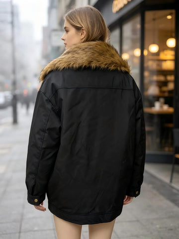 Cozy Faux Fur Trim Puffer Jacket