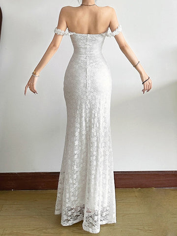 Elegant Off Shoulder Lace Maxi Dress