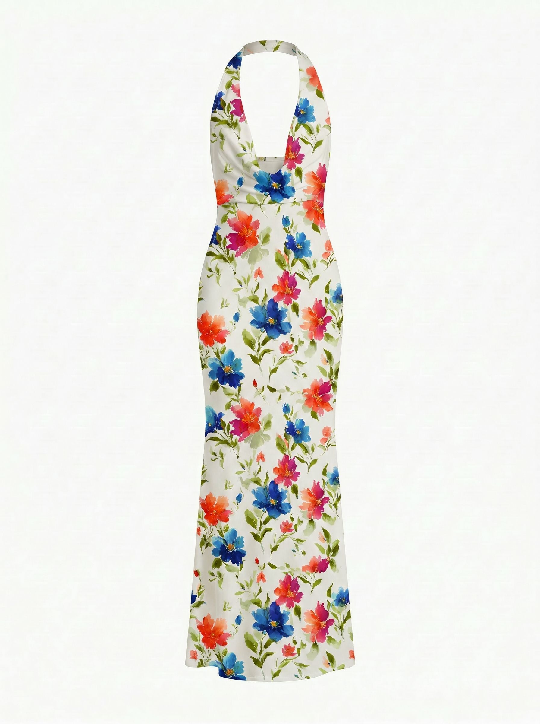 LILA Floral Print Cowl Neck Bodycon Midi Dress