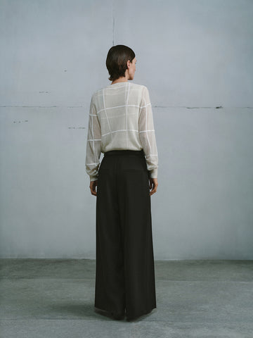 Urban Revivo Crew Neck Contrast Check Knitted Cardigans-Ivory Check