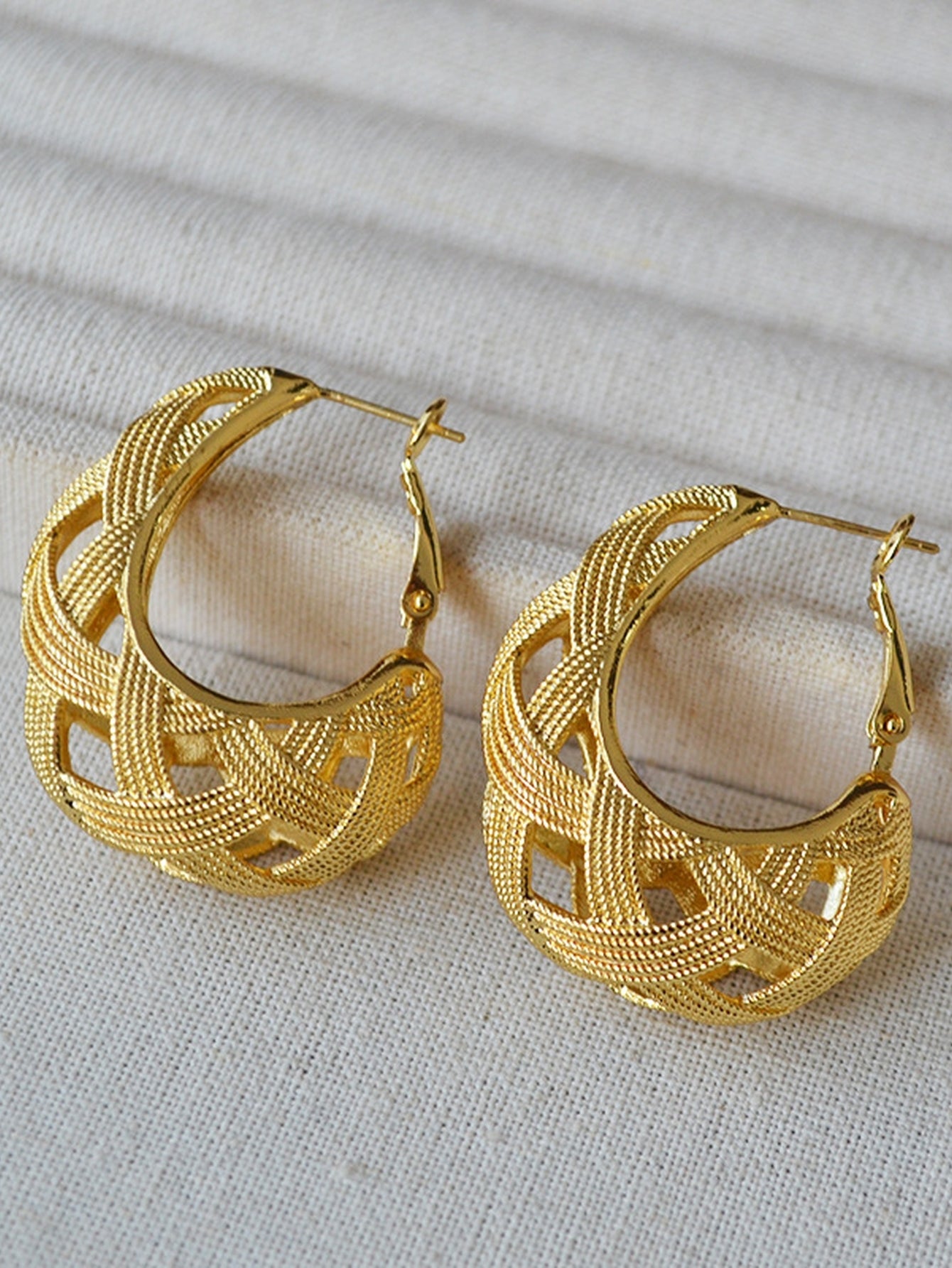 Textured Gold Woven Hoop Earrings