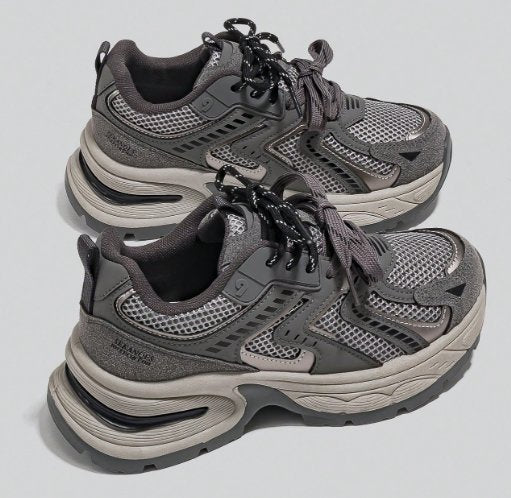 Breathable Mesh Chunky Sole Fashion Sneakers-Gray