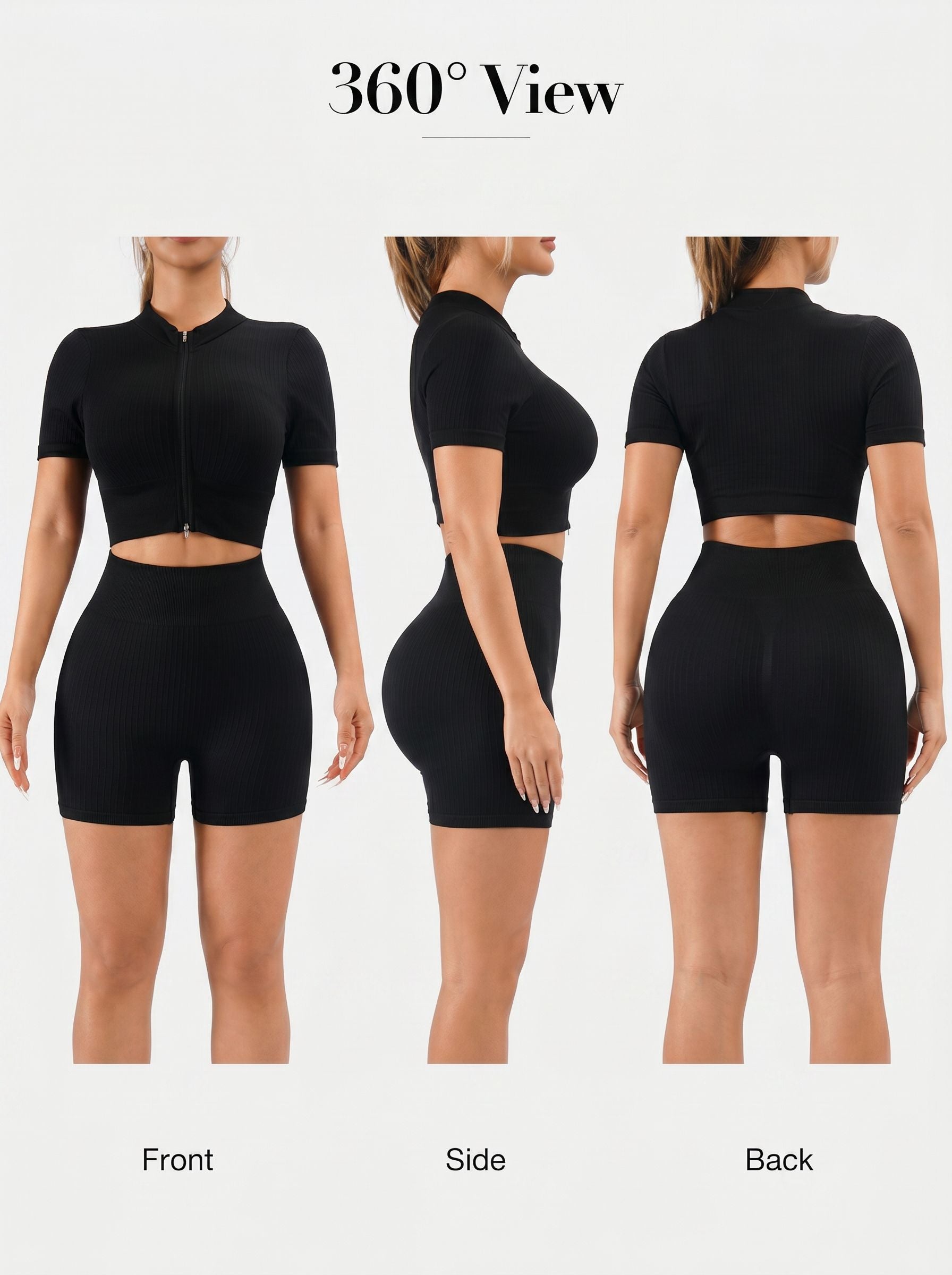 Seamless Ribbed Zip Up Workout Set