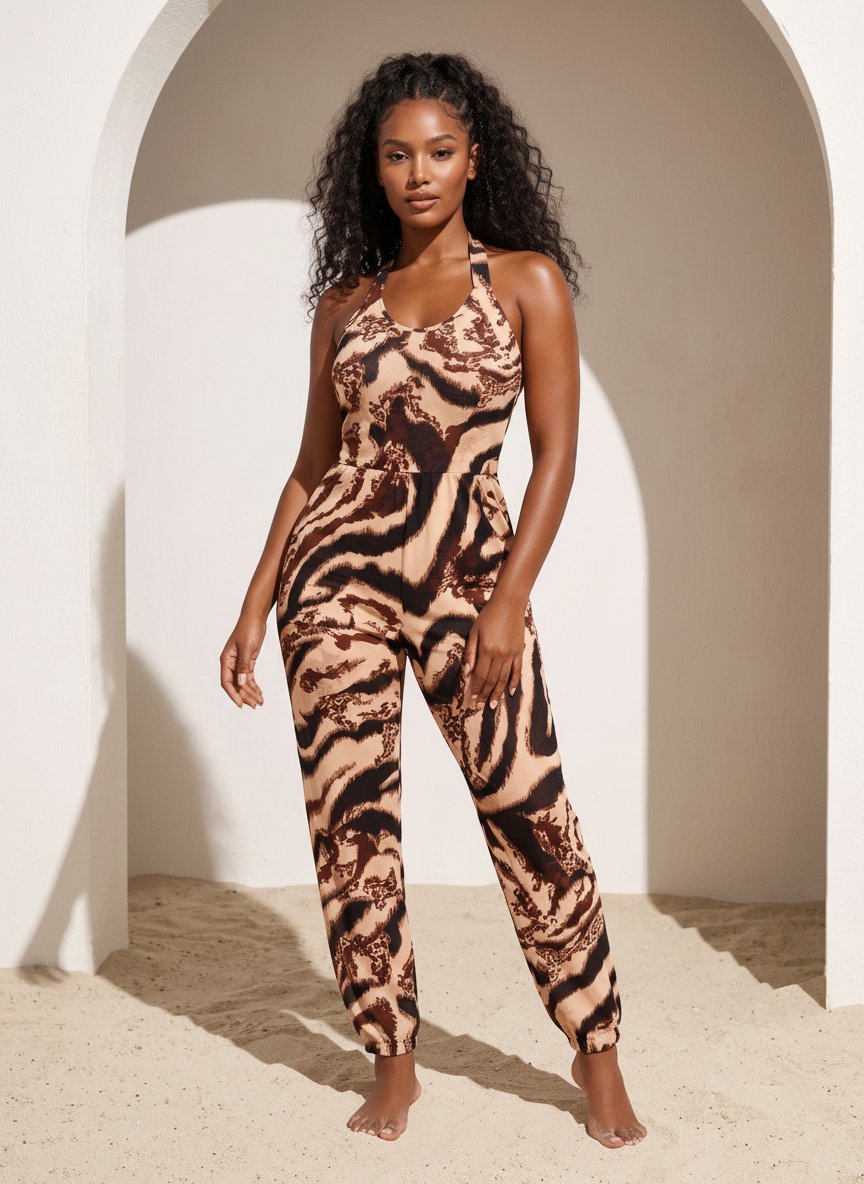Tiger Stripe Print Jumpsuit