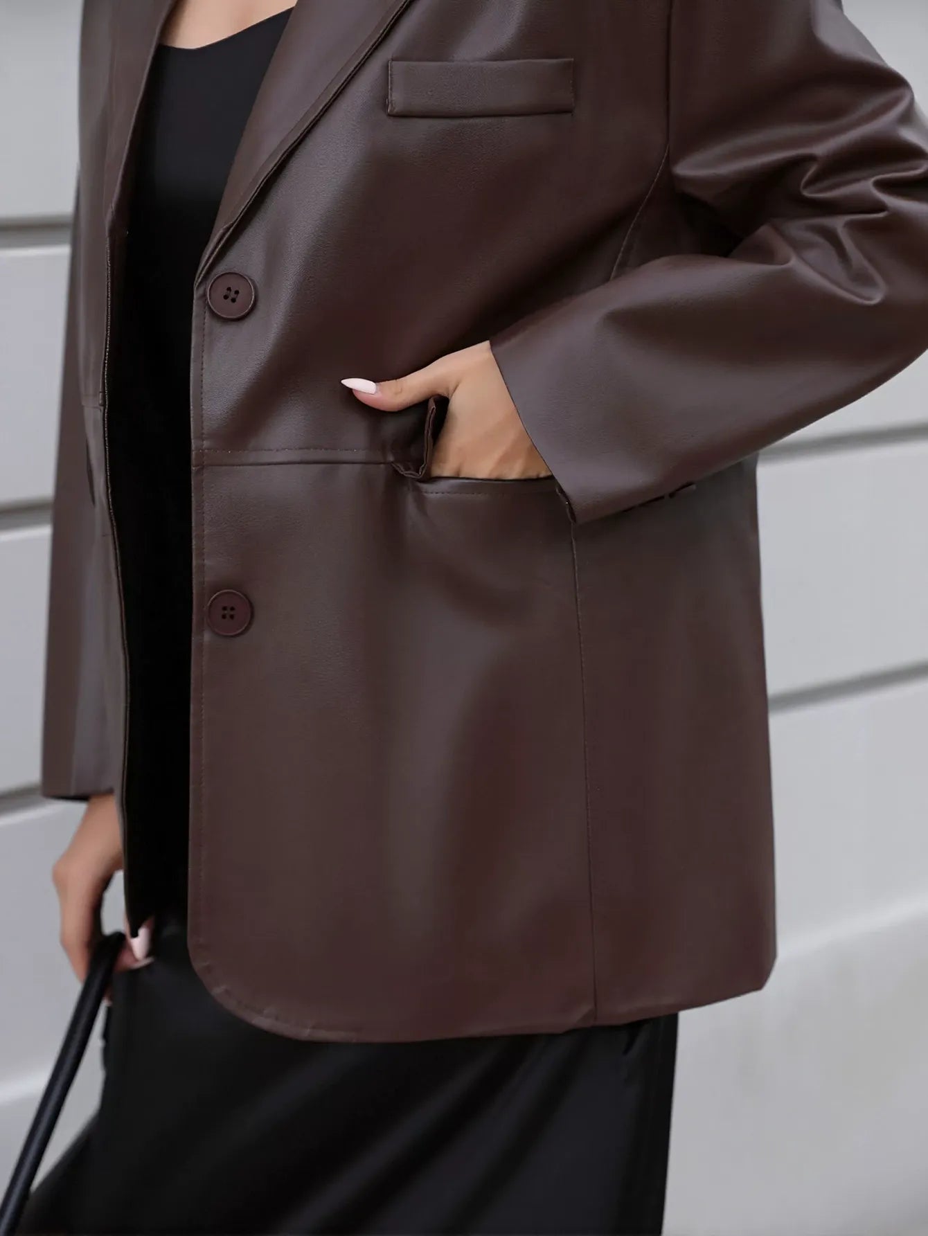 Classic Oversized Brown Faux Leather Blazer