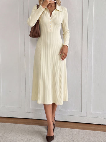 Ribbed Polo Neck Midi Dress