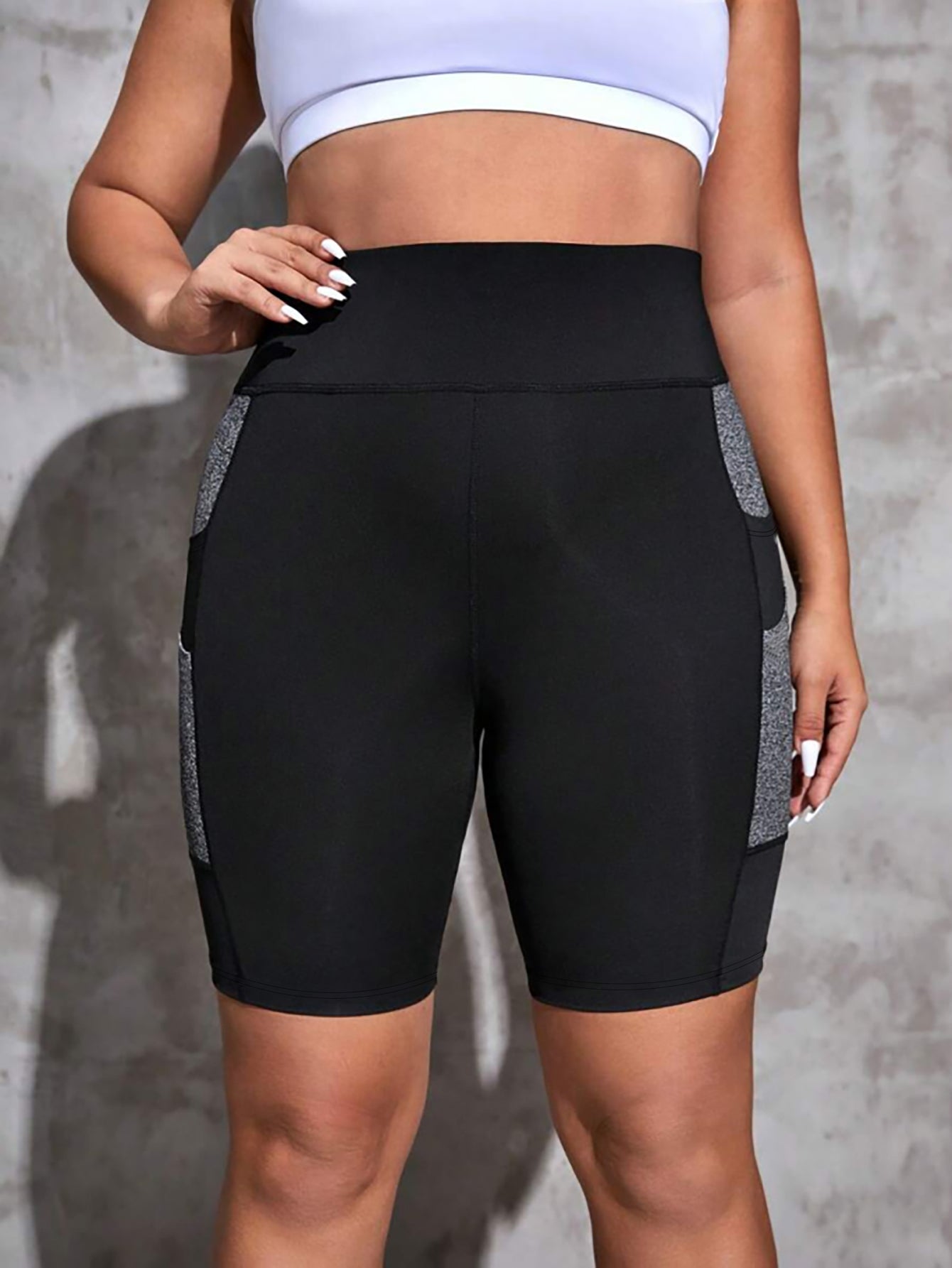 Phone-Pocket High-Waisted Stretch Athletic Shorts-Black