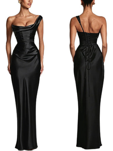 Satin Corset Back Formal Maxi Dress