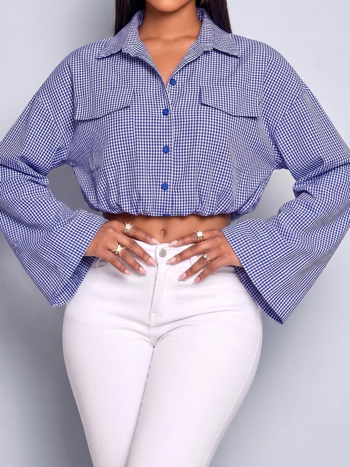 Cropped Gingham Button Up Shirt