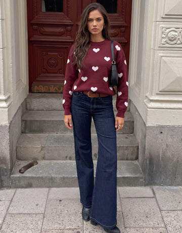 Cute Heart Print Crewneck Sweater
