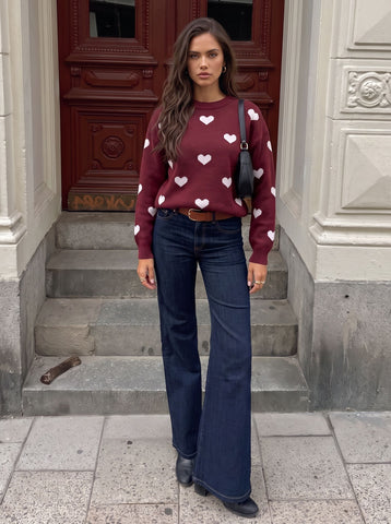 Cute Heart Print Crewneck Sweater