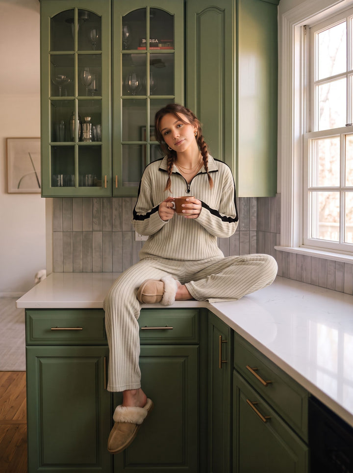 Quarter Zip Ribbed Lounge Set