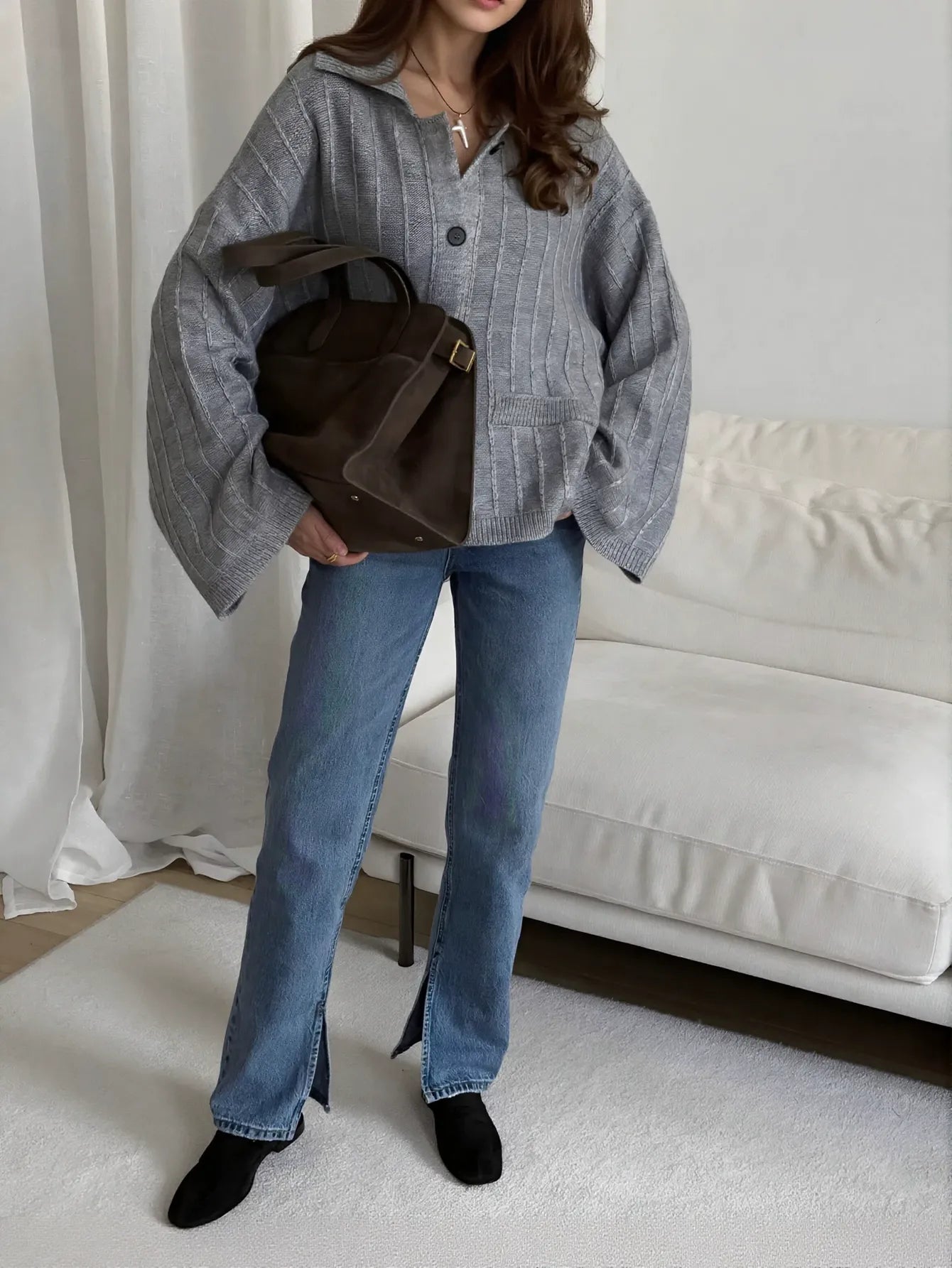 Oversized Ribbed Knit Button Up Cardigan