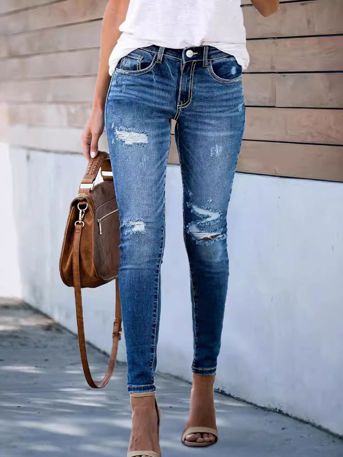 High Rise Distressed Skinny Jeans