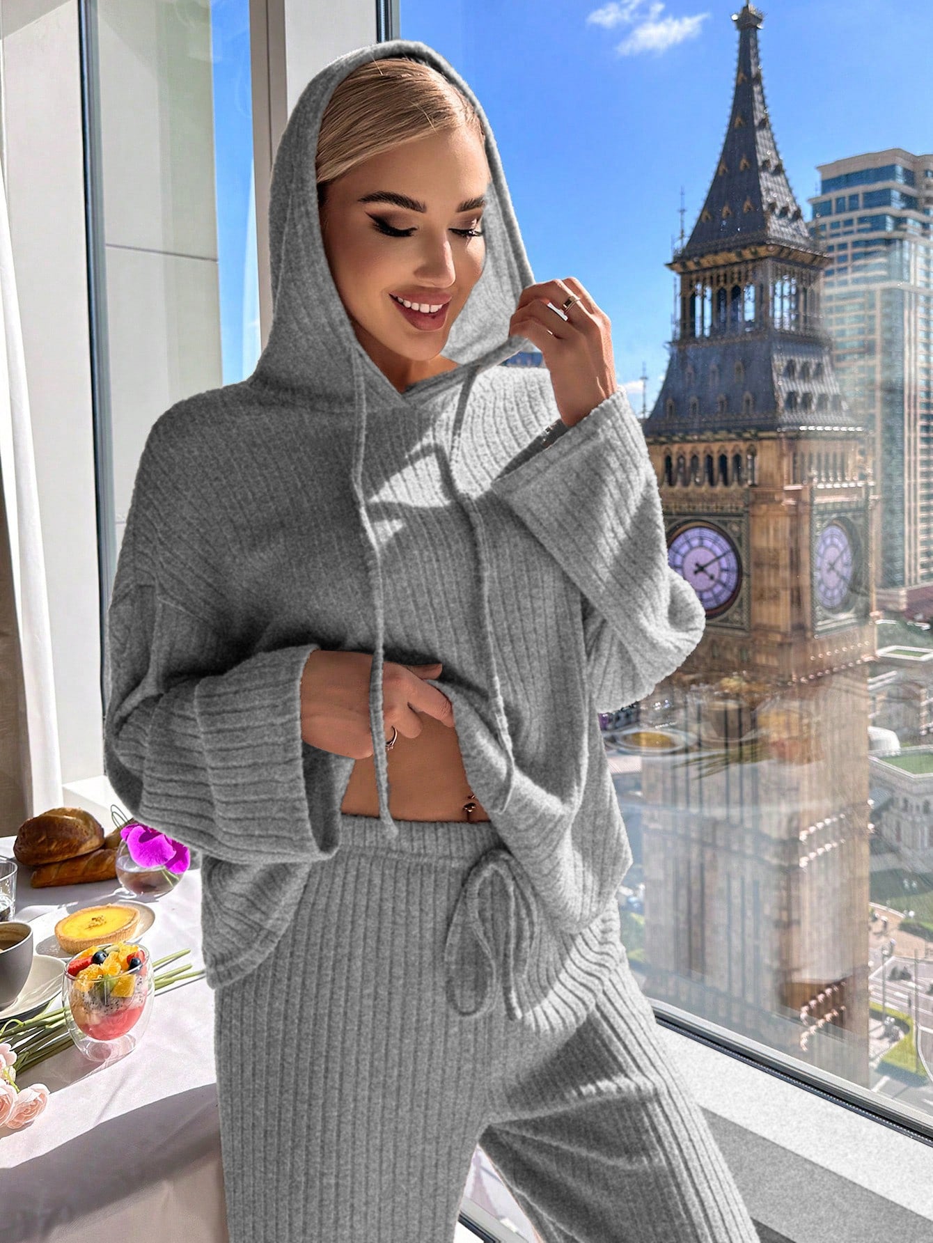 Cozy Ribbed Knit Hoodie Lounge Set
