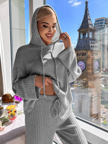 Cozy Ribbed Knit Hoodie Lounge Set
